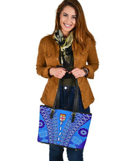 Fiji Drua Small Leather Tote Tapa - Polynesian Pride