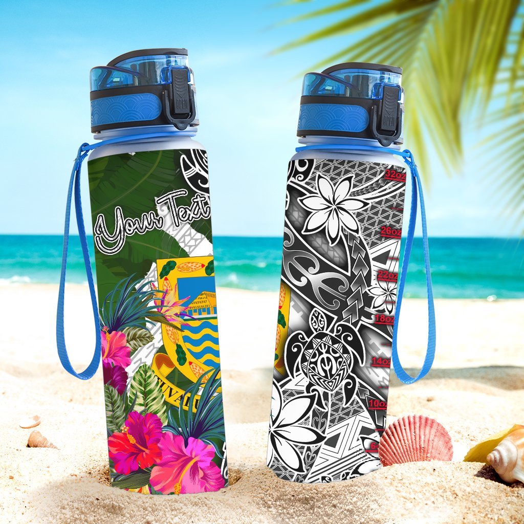Tuvalu Custom Personalised Hydro Tracking Bottle White - Turtle Plumeria Banana Leaf - Polynesian Pride