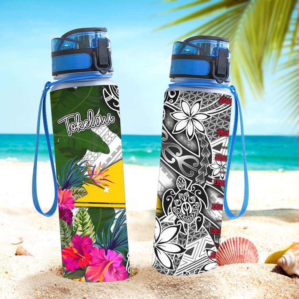 Tokelau Hydro Tracking Bottle White - Turtle Plumeria Banana Leaf - Polynesian Pride