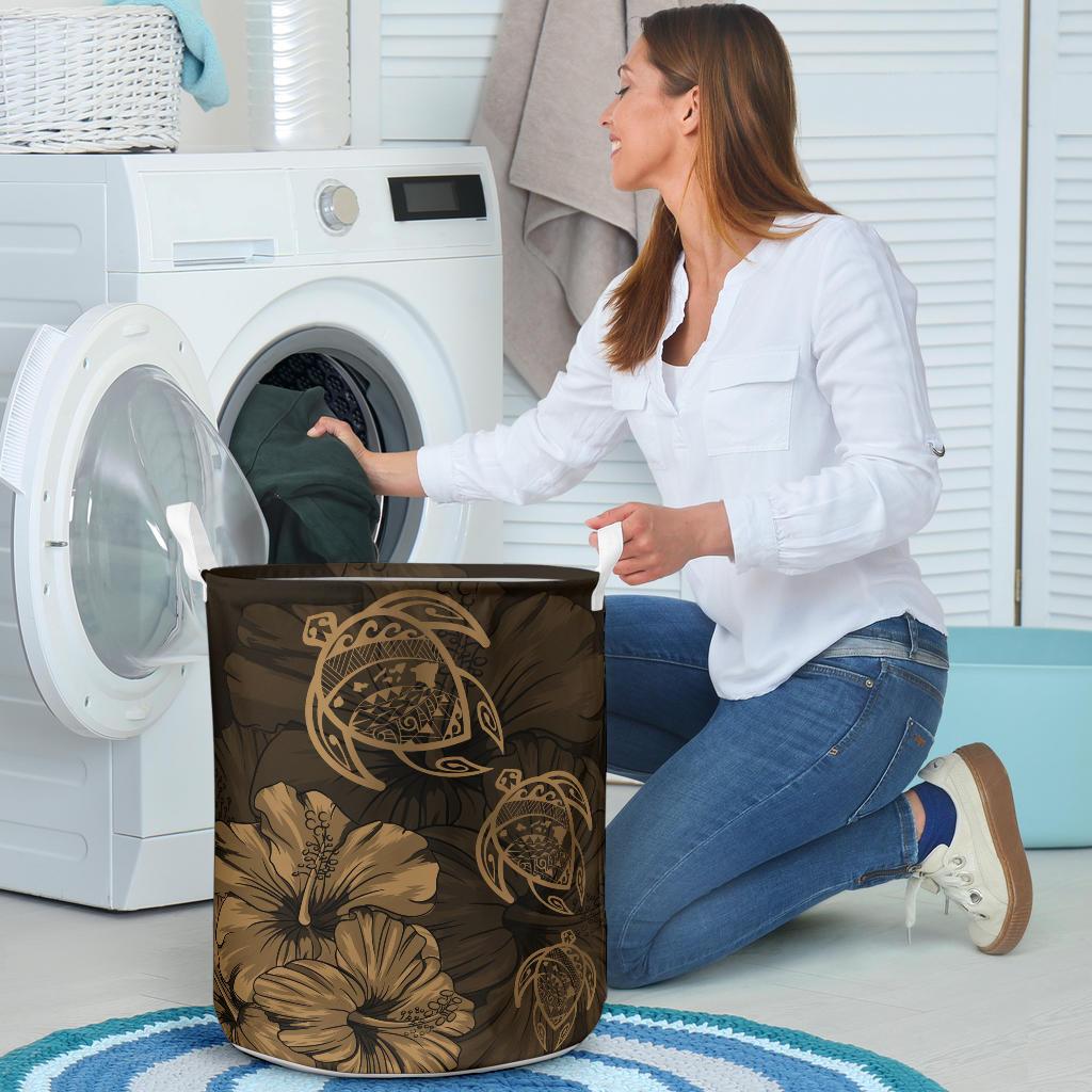 Hibiscus Turtles Hawaii Laundry Basket Gold AH - Polynesian Pride
