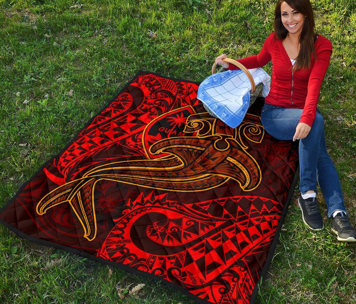 Guam Polynesian Premium Quilt - Red Shark Polynesian Tattoo - Polynesian Pride