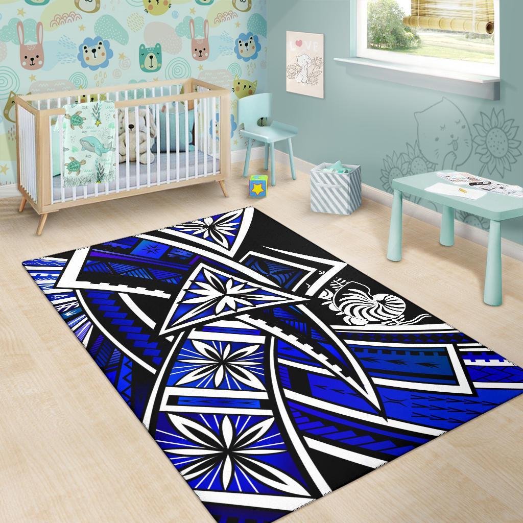New Caledonia Area Rug - Tribal Flower Special Pattern Blue Color - Polynesian Pride