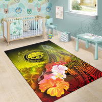 Federated States of Micronesia Custom Personalised Area Rug - Humpback Whale with Tropical Flowers (Yellow) - Polynesian Pride