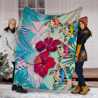 Polynesian Hawaii Premium Blanket - Plumeria Turtles with Hibiscus - Polynesian Pride