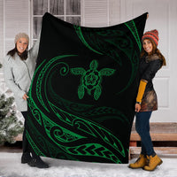 Hawaii Turtle Hibicus Premium Blanket - Frida Style - Green - Polynesian Pride