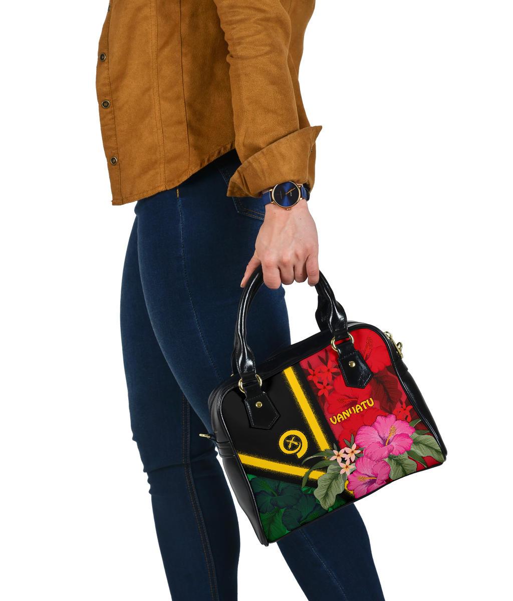 Vanuatu Shoulder Handbag - Vanuatu Flag with Hibiscus - Polynesian Pride