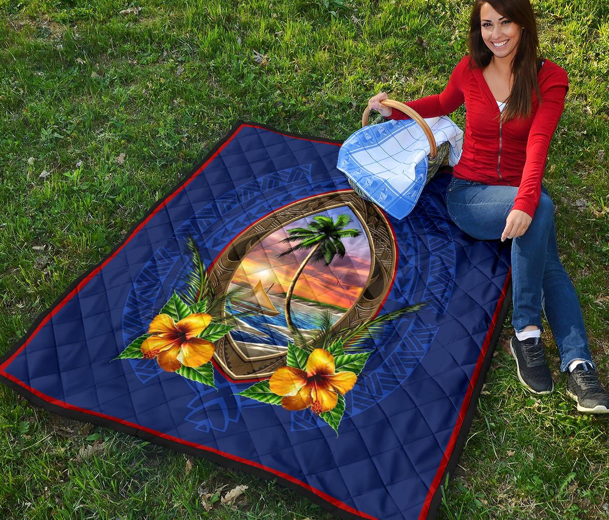 Guam Premium Quilt - Guam Coat Of Arms Hibiscus - Polynesian Pride
