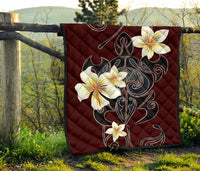 Turtle Poly Tribal Plumeria Red Premium Quilt - Polynesian Pride