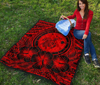 Hawaii Premium Quilt - Hawaii Map Honu Hibiscus Red Polynesian Premium Quilt - Polynesian Pride