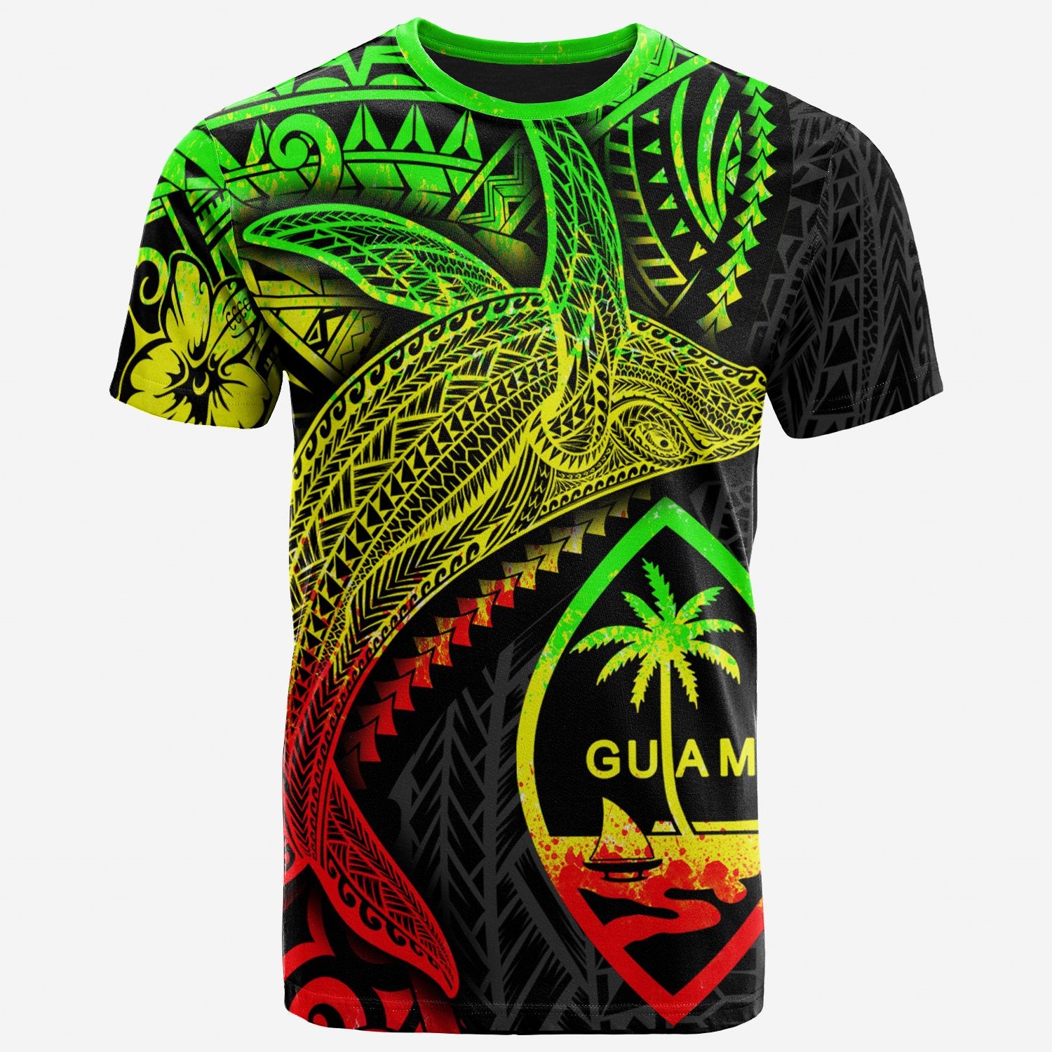 Guam T Shirt Humpback Whale & Coat of Arms Reggae Unisex Reggae - Polynesian Pride