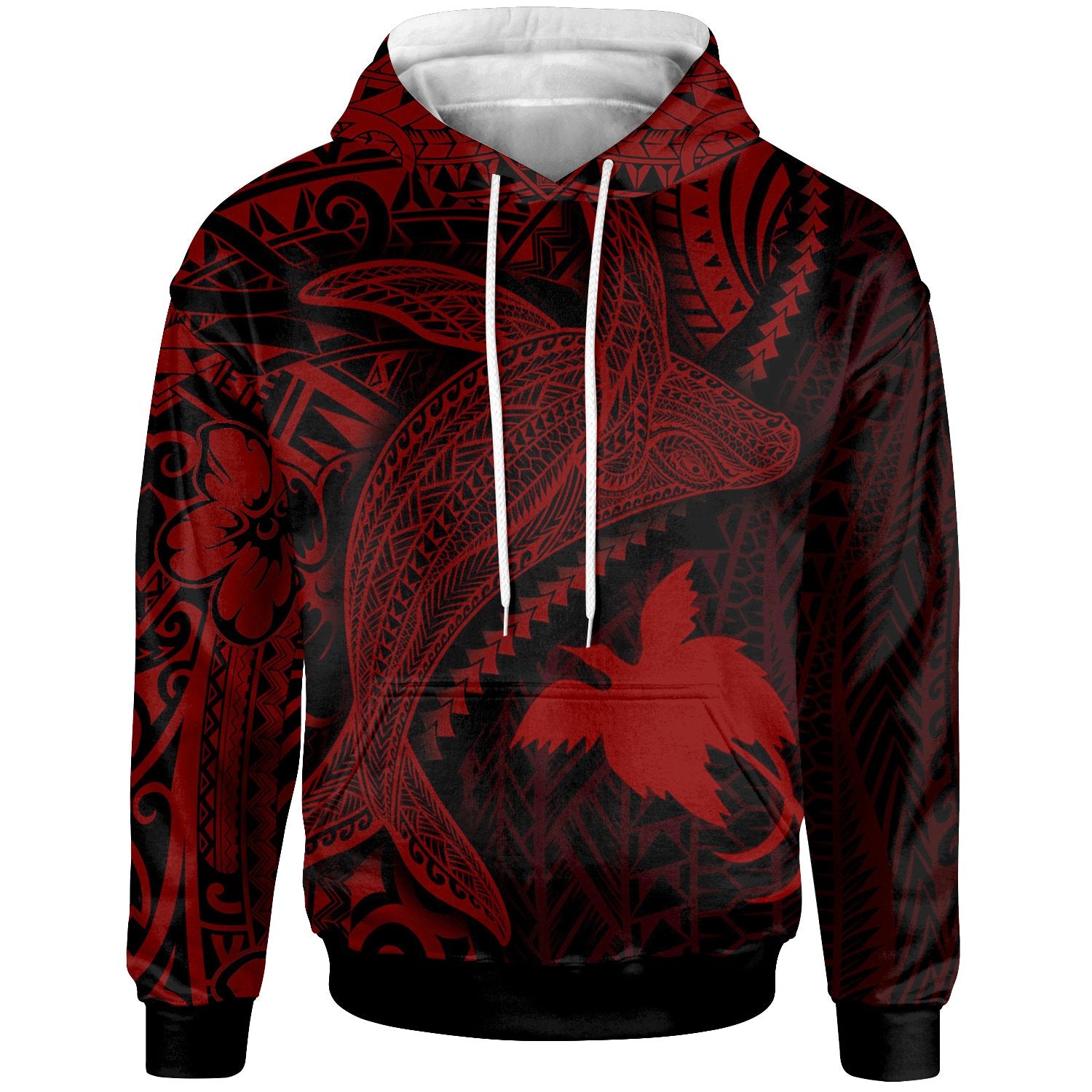 Papua New Guinea Hoodie Humpback Whale & Coat of Arms Red Unisex Red - Polynesian Pride