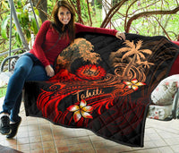 Tahiti Polynesian Premium Quilt - Plumeria Flowers And Waves - Polynesian Pride