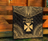 Wallis And Futuna Premium Quilt - Wallis And Futuna Coat Of Arms Polynesian Chief Gold Version - Polynesian Pride