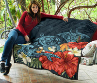Hawaii Turtle Shark Manta Ray Hibiscus Plumeria Premium Quilt - Polynesian Pride