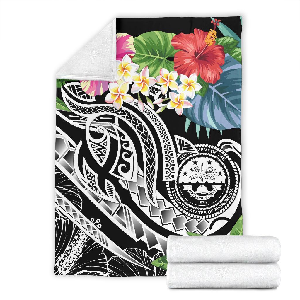 FSM Polynesian Premium Blanket - Summer Plumeria (Black) - Polynesian Pride