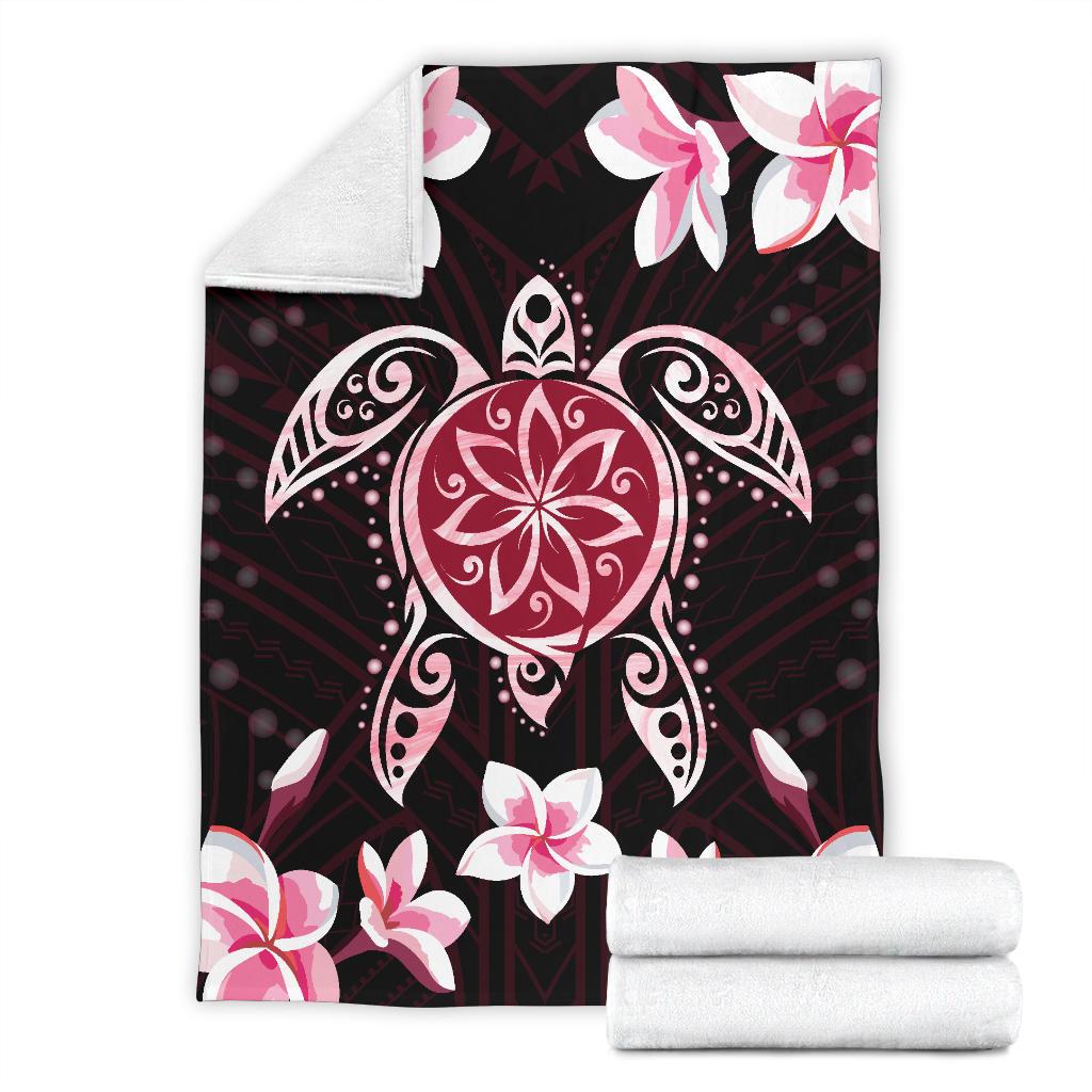 Hawaiian Pinky Turtle Plumeria Blanket White - Polynesian Pride