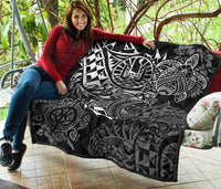 Tahiti Polynesian Premium Quilt - White Turtle Hibiscus Flowing - Polynesian Pride