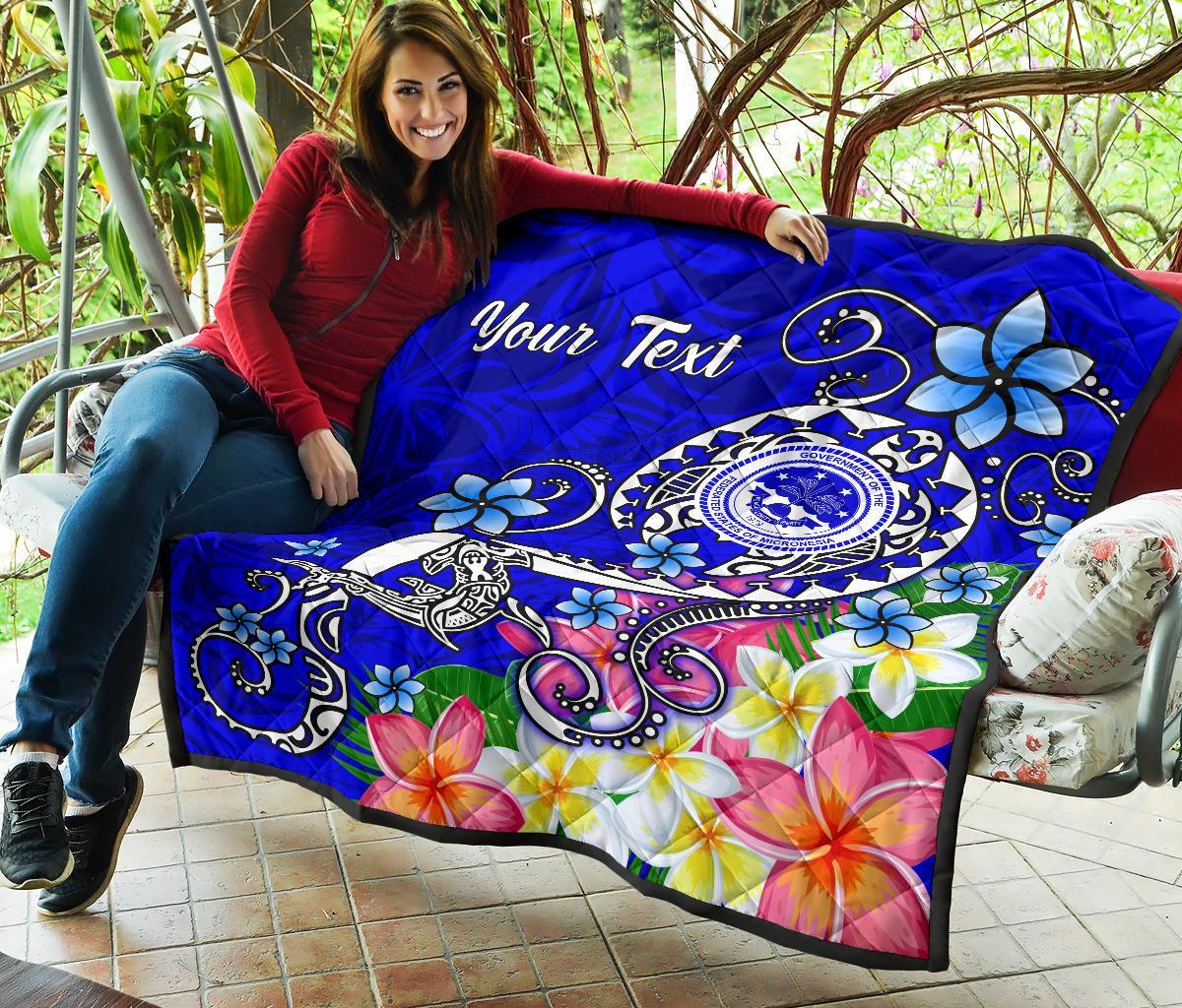 FSM Custom Personalised Premium Quilt - Turtle Plumeria (Blue) - Polynesian Pride