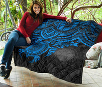 Northern Mariana Islands Polynesian Premium Quilt - Northern Mariana Islands Seal & Blue Turtle Hibiscus - Polynesian Pride