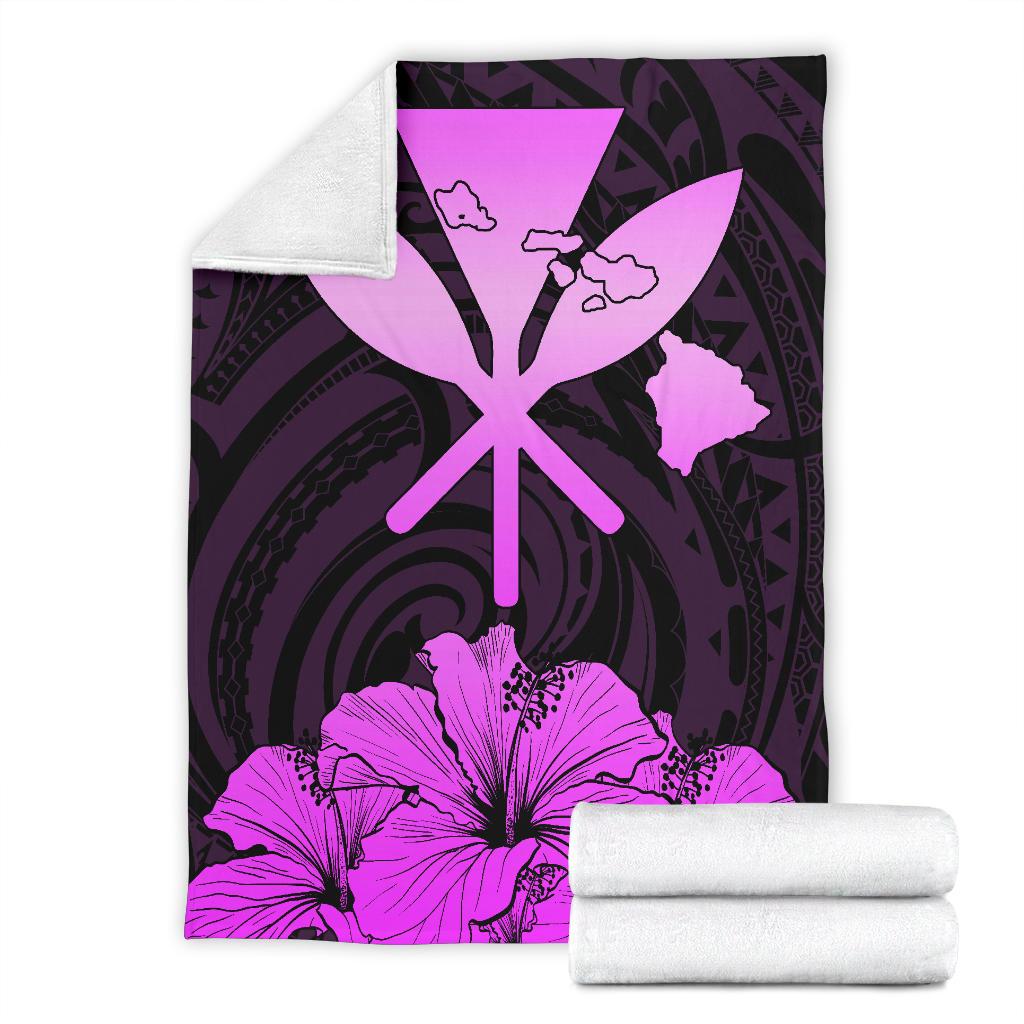 Hawaiian Kanaka Premium Blanket Hibiscus Polynesian Love Pink White - Polynesian Pride