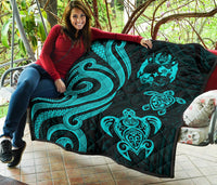 Tonga Polynesian Premium Quilt - Turquoise Tentacle Turtle - Polynesian Pride