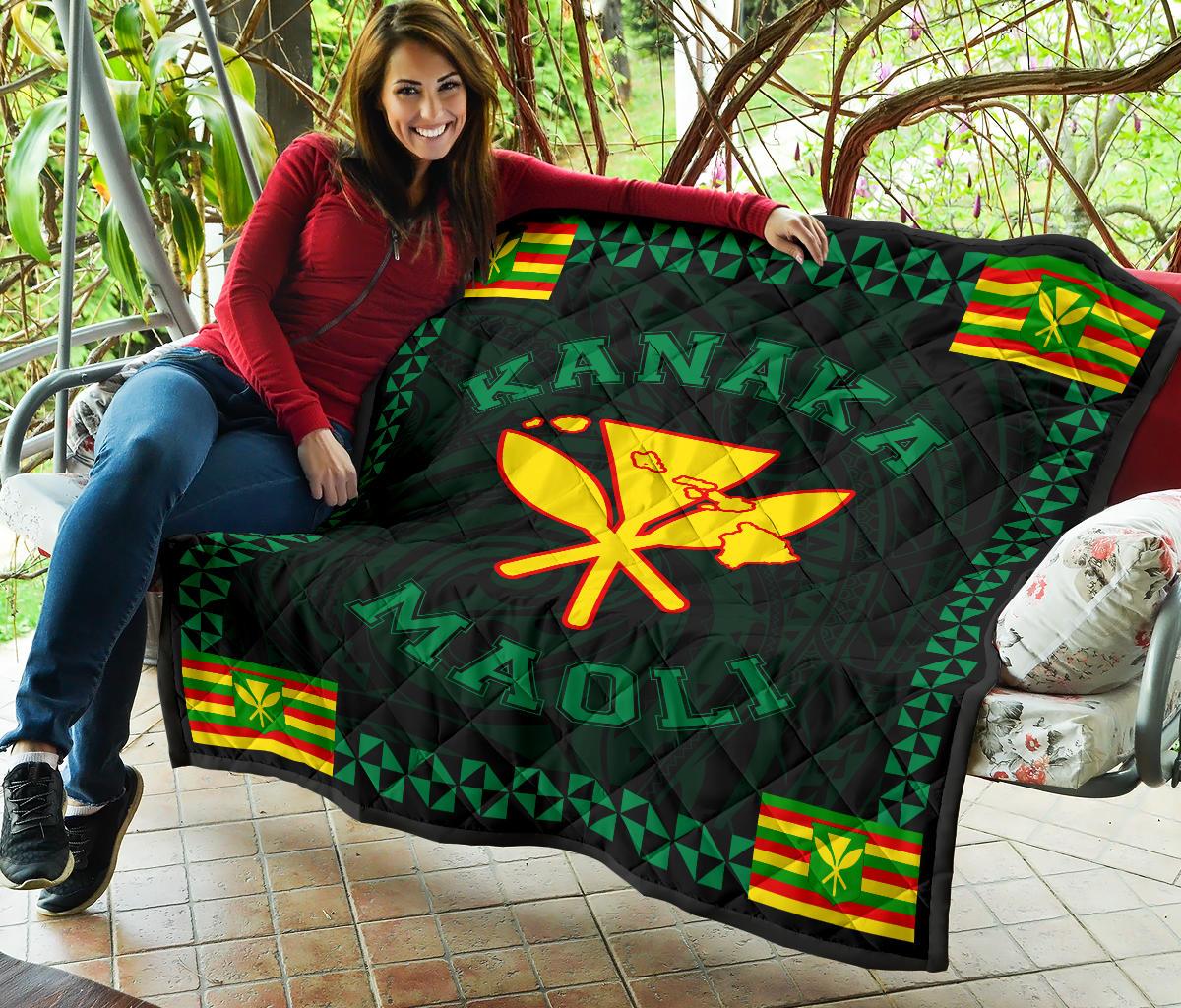 Kanaka Maoli Flag Polynesian Premium Quilt Green - Love Style - Polynesian Pride