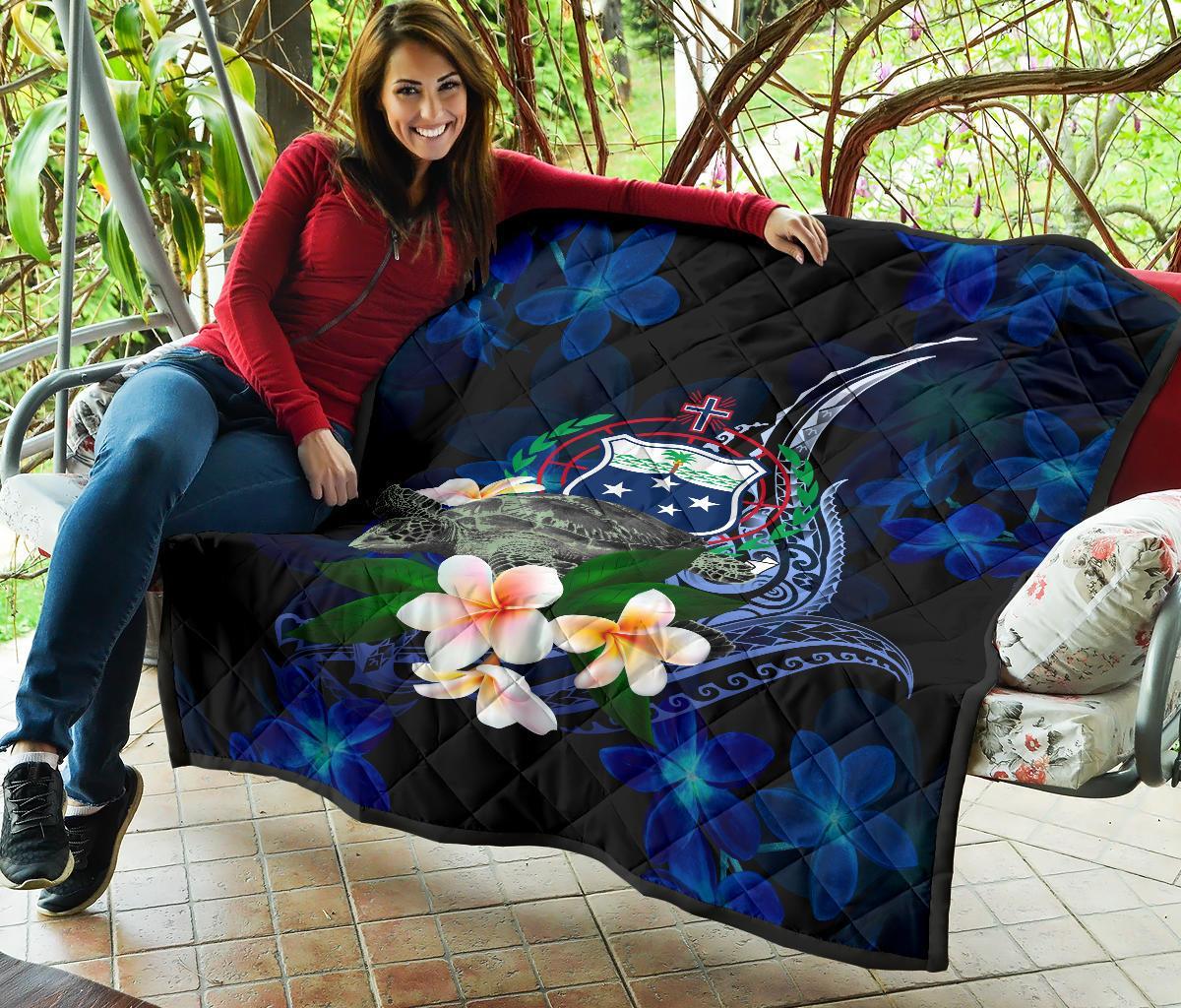 Samoa Polynesian Premium Quilt - Turtle With Plumeria Flowers - Polynesian Pride
