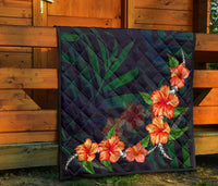 Hibiscus Palm Background Premium Quilt - Polynesian Pride