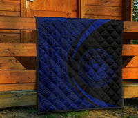 Hawaii Coat Of Arms Polynesian Black And Blue Premium Quilt - Circle Style - Polynesian Pride