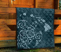 Turtle Hibiscus Map Blue Premium Quilt - Polynesian Pride