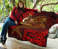 Vanuatu Polynesian Premium Quilt - Red Shark Polynesian Tattoo - Polynesian Pride