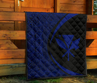 Hawaii Kanaka Polynesian Black And Blue Premium Quilt - Circle Style - Polynesian Pride