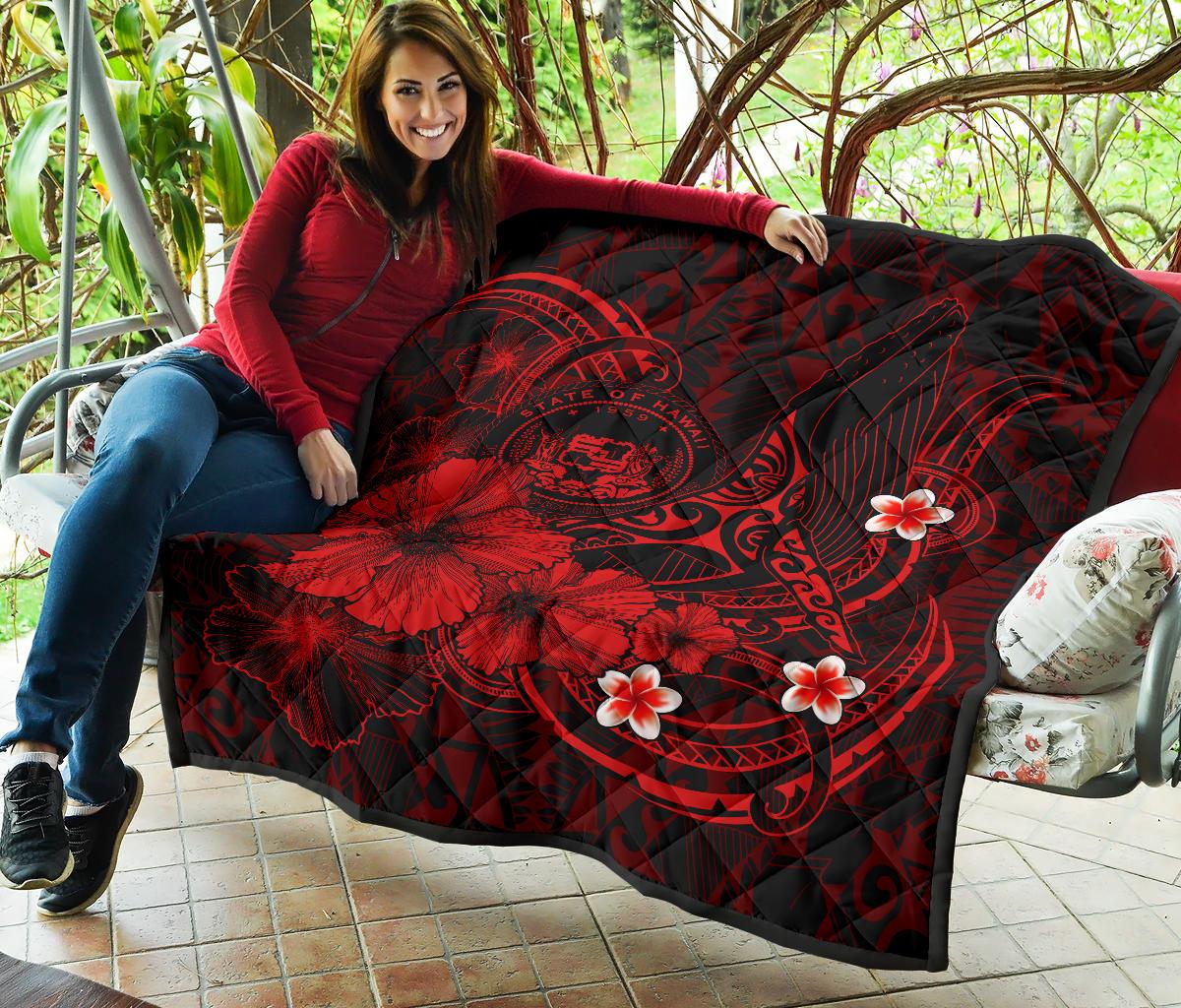Polynesian Hawaii Premium Quilt - Humpback Whale with Hibiscus (Red) - Polynesian Pride