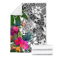 New Caledonia Custom Personalised Premium Blanket White - Turtle Plumeria Banana Leaf Crest - Polynesian Pride