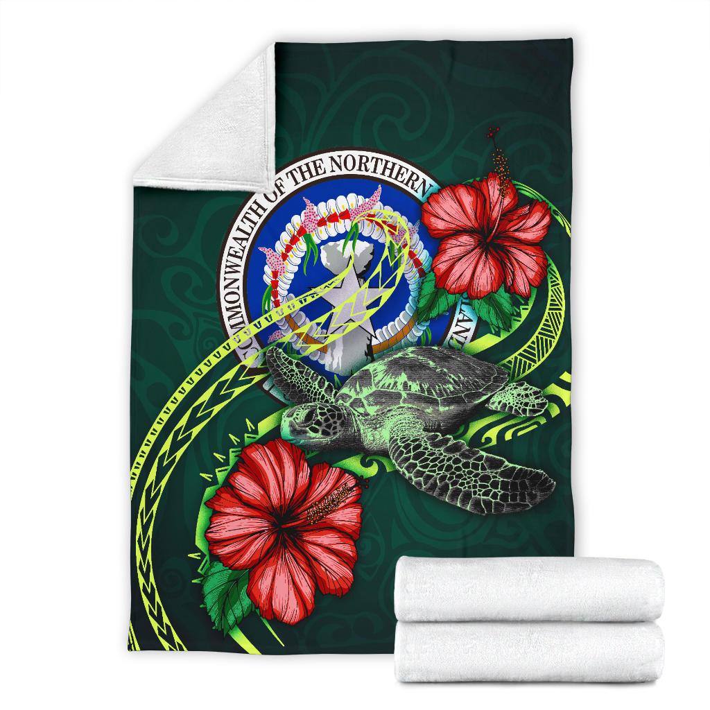 Northern Mariana Islands Polynesian Premium Blanket - Green Turtle Hibiscus - Polynesian Pride