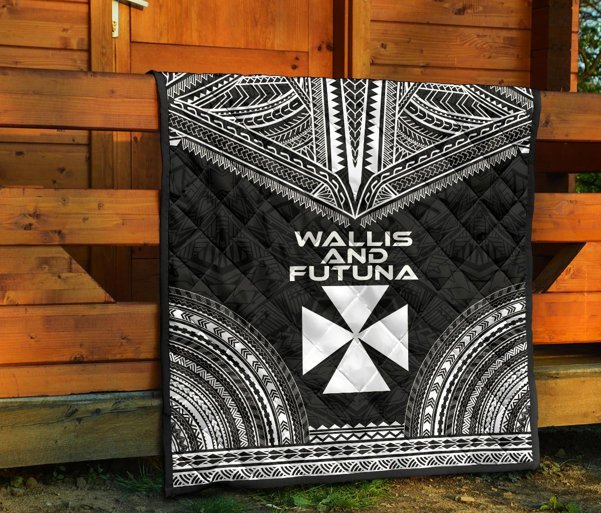 Wallis And Futuna Premium Quilt - Wallis And Futuna Coat Of Arms Polynesian Chief Black Version - Polynesian Pride