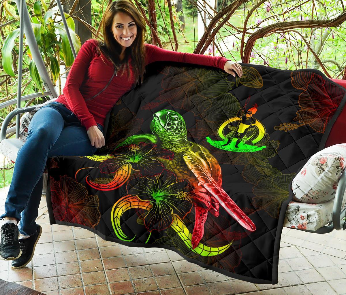 Vanuatu Polynesian Premium Quilt - Turtle With Blooming Hibiscus Reggae - Polynesian Pride