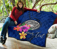 American Samoa Polynesian Custom Personalised Premium Quilt - Floral With Seal Blue - Polynesian Pride