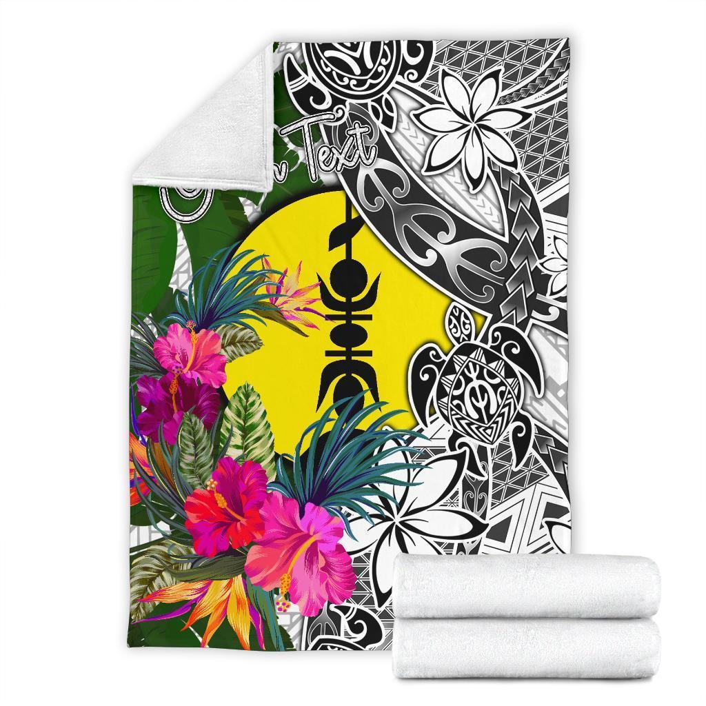 New Caledonia Custom Personalised Premium Blanket White - Turtle Plumeria Banana Leaf - Polynesian Pride