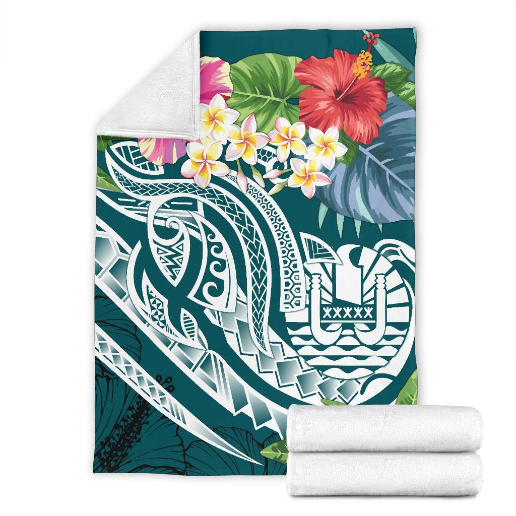 Tahiti Polynesian Premium Blanket - Summer Plumeria (Turquoise) - Polynesian Pride