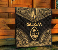 Guam Premium Quilt - Guam Coat Of Arms Polynesian Chief Gold Version - Polynesian Pride