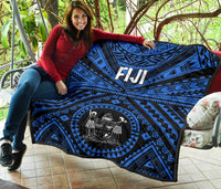 Fiji Premium Quilt - Fiji Seal With Polynesian Tattoo Style (Blue) - Polynesian Pride