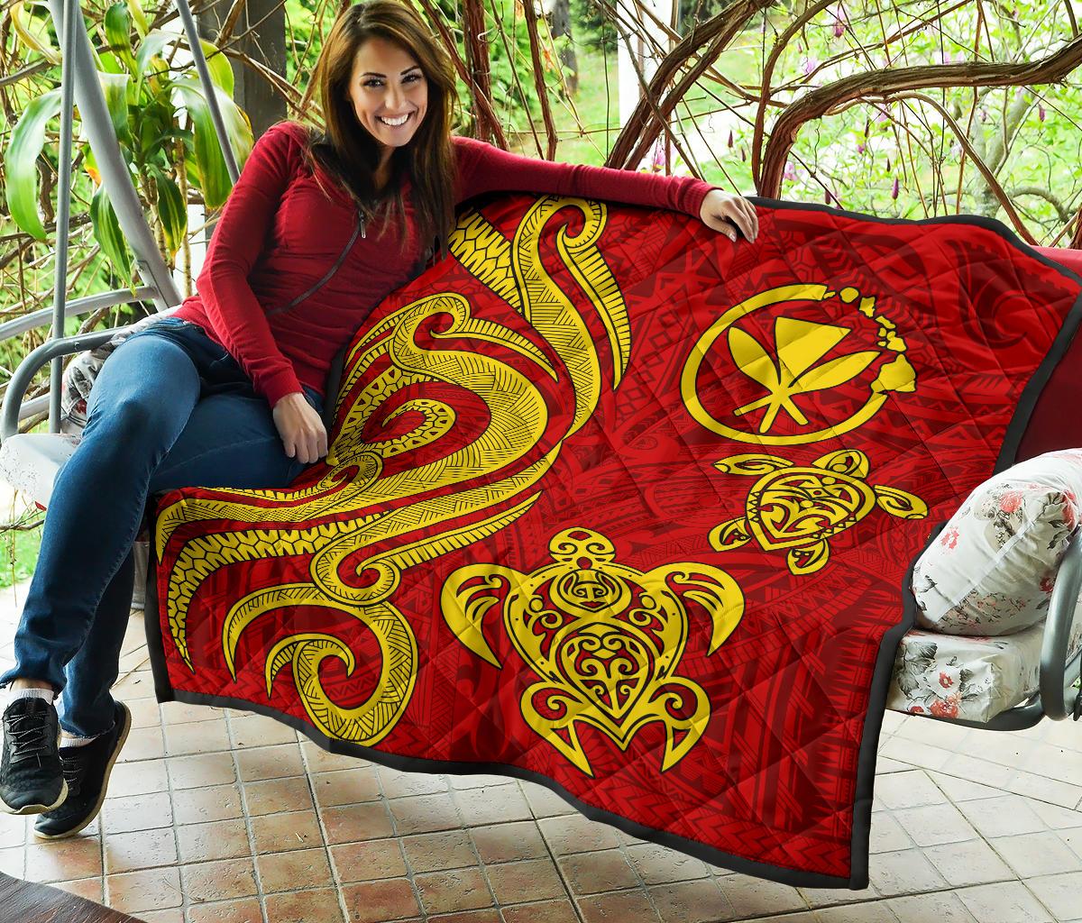 Polynesian Hawaii (Kanaka Maoli) Premium Quilt - Red Tentacle Turtle - Polynesian Pride