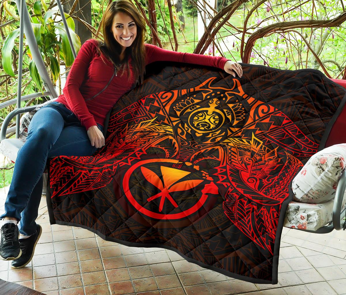 Hawaii Polynesian Premium Quilt - Red Kanaka Maoli Turtle Manta Ray - Polynesian Pride