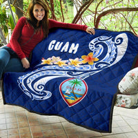 Guam Premium Quilt - Guam Seal Polynesian Patterns Plumeria (Blue) - Polynesian Pride