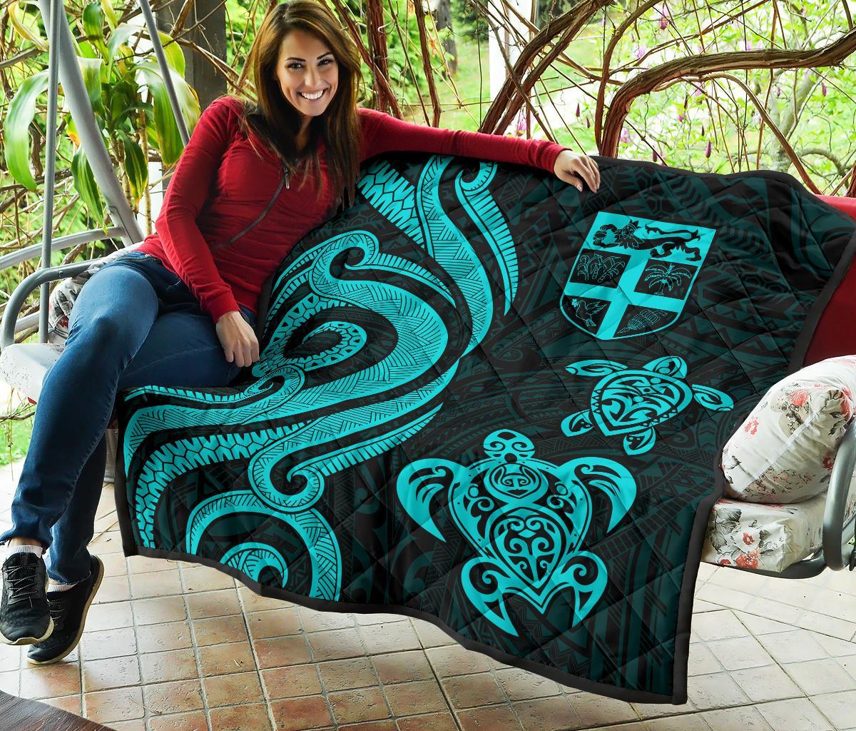Fiji Polynesian Premium Quilt - Turquoise Tentacle Turtle - Polynesian Pride