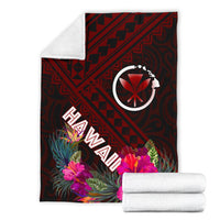 Hawaii Premium Blanket - Kanaka Maoli With Hibiscus On Polynesian Patterns (RED) - Polynesian Pride