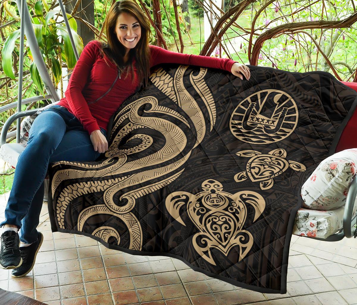 Tahiti Polynesian Premium Quilt - Gold Tentacle Turtle - Polynesian Pride