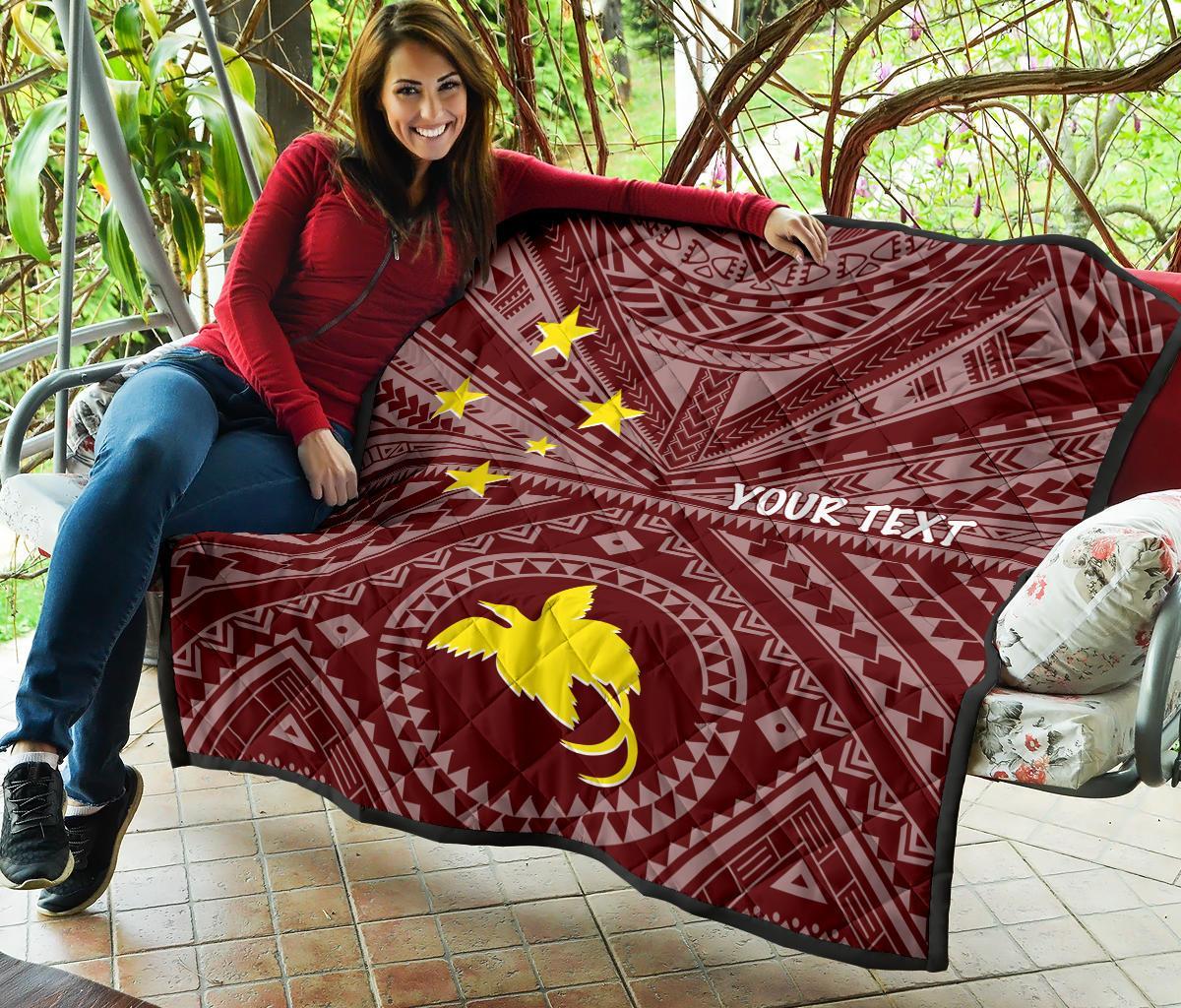 Papua New Guinea Personalised Premium Quilt - Flag With Polynesian Patterns (Red) - Polynesian Pride