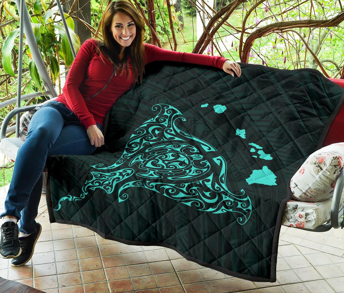 Rays Hawaii Map Polynesian Premium Quilt - Turquoise - Polynesian Pride